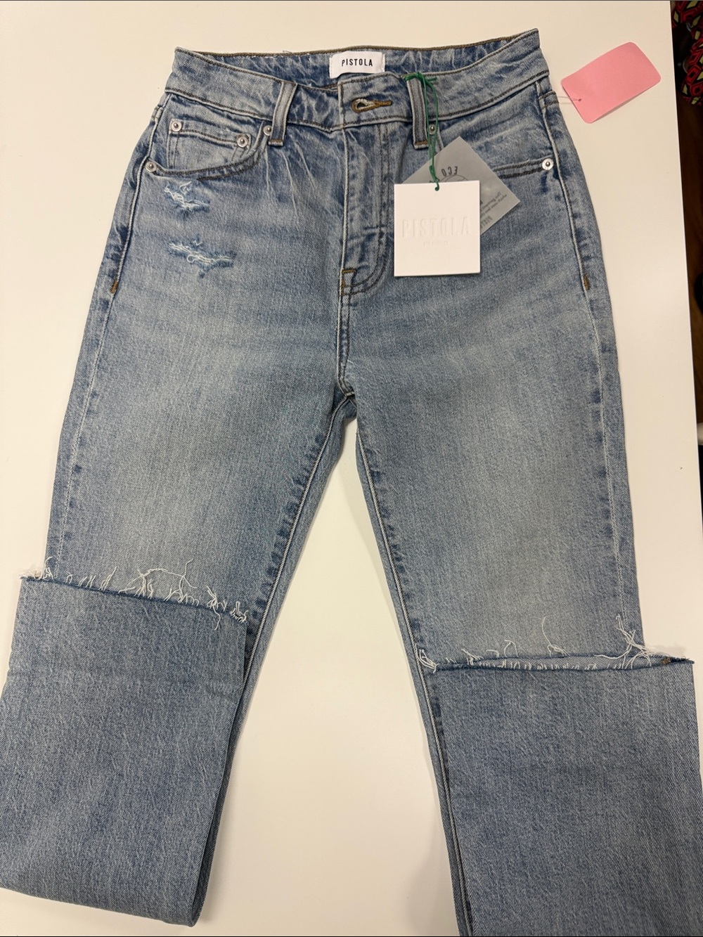pistola Light Blue Distressed Cropped Ankle Jeans